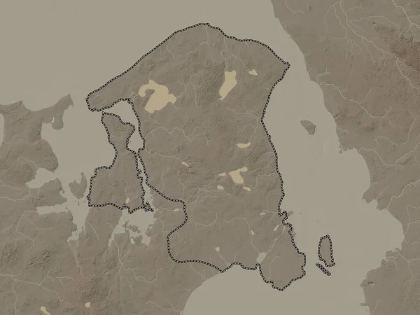 Hovedstaden Região Dinamarca Mapa Elevação Colorido Tons Sépia Com Lagos — Fotografia de Stock
