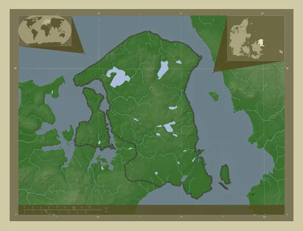 Hovedstaden Regione Danimarca Mappa Elevazione Colorata Stile Wiki Con Laghi — Foto Stock