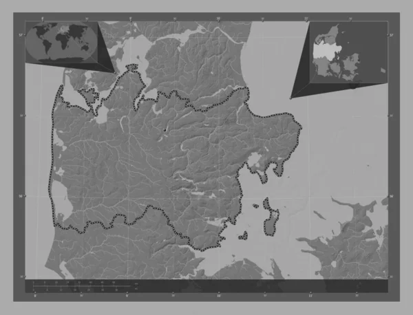 Midtjylland Región Dinamarca Mapa Elevación Bilevel Con Lagos Ríos Mapas —  Fotos de Stock