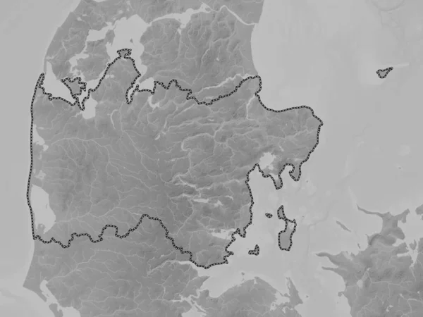 Midtjylland Regione Della Danimarca Mappa Elevazione Scala Grigi Con Laghi — Foto Stock