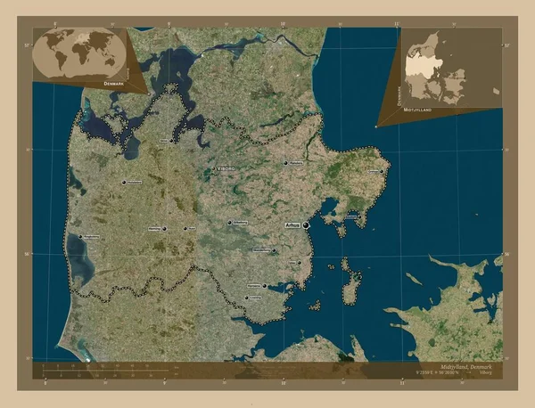 Midtjylland Região Dinamarca Mapa Satélite Baixa Resolução Locais Nomes Das — Fotografia de Stock