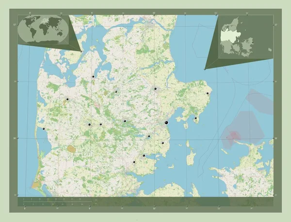Midtjylland Região Dinamarca Abrir Mapa Rua Locais Das Principais Cidades — Fotografia de Stock