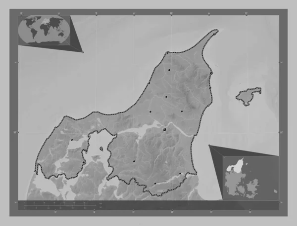 Nordjylland Région Danemark Carte Altitude Niveaux Gris Avec Lacs Rivières — Photo