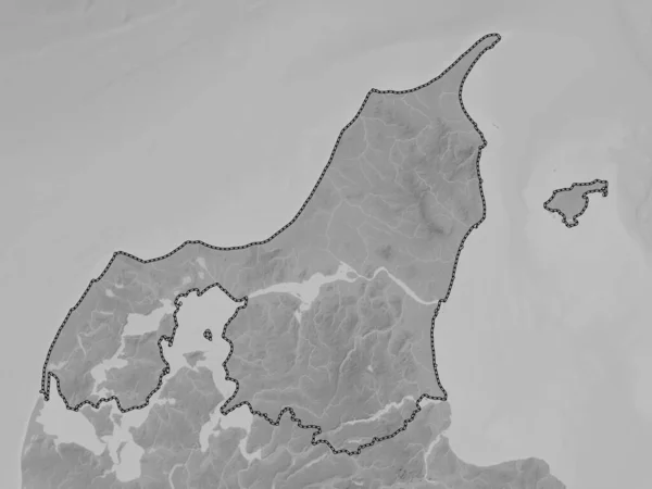 Nordjylland Région Danemark Carte Altitude Niveaux Gris Avec Lacs Rivières — Photo