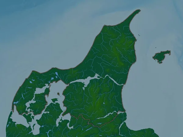 Nordjylland Dánia Régiója Színes Domborzati Térkép Tavakkal Folyókkal — Stock Fotó