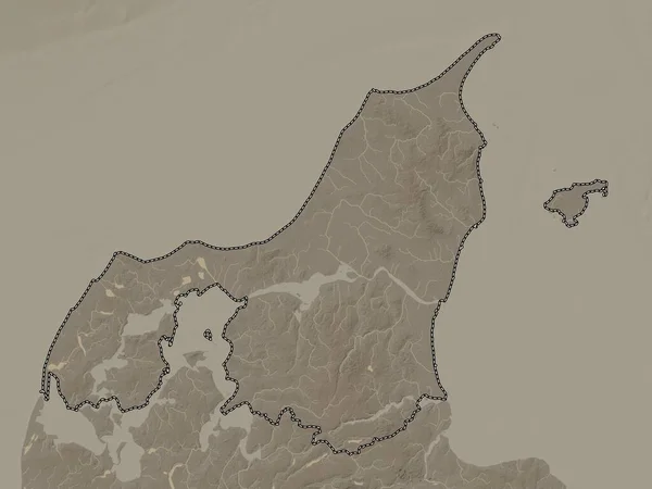 Nordjylland Район Данії Висота Карти Забарвлена Сепії Тони Озерами Річками — стокове фото