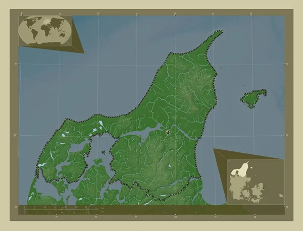Nordjylland Oblast Dánska Zdvihová Mapa Zbarvená Stylu Wiki Jezery Řekami — Stock fotografie