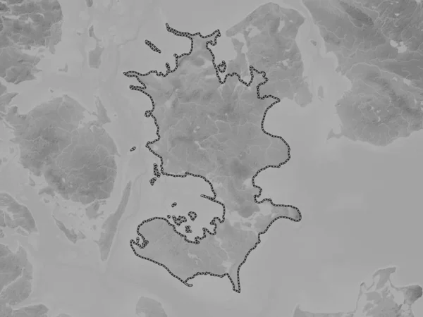 丹麦地区Sjlland 带有湖泊和河流的灰度高程图 — 图库照片