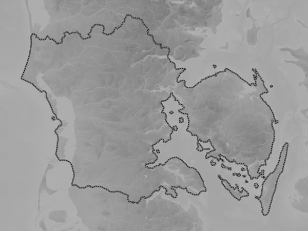 Syddanmark Region Danii Mapa Wzniesień Skali Szarości Jeziorami Rzekami — Zdjęcie stockowe