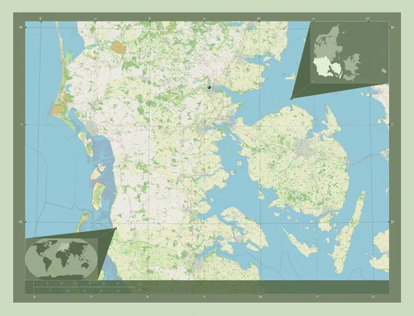 Syddanmark Область Данії Відкрита Карта Вулиць Кутові Допоміжні Карти Місцезнаходження — стокове фото