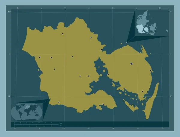 Syddanmark Region Von Dänemark Einfarbige Form Standorte Der Wichtigsten Städte — Stockfoto