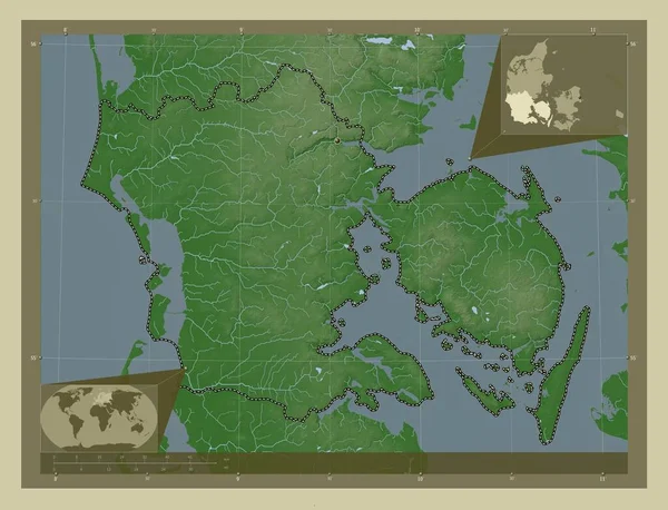 Syddanmark Region Denmark Elevation Map Colored Wiki Style Lakes Rivers — Stock Photo, Image