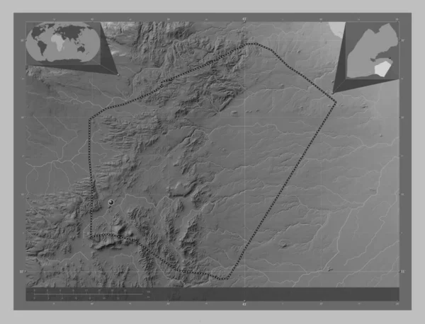 Алі Сабех Район Джибуті Граймасштабна Мапа Висот Озерами Річками Кутові — стокове фото