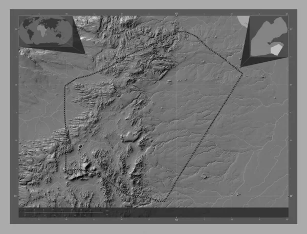 Ali Sabieh Region Dżibuti Dwupoziomowa Mapa Jeziorami Rzekami Pomocnicze Mapy — Zdjęcie stockowe