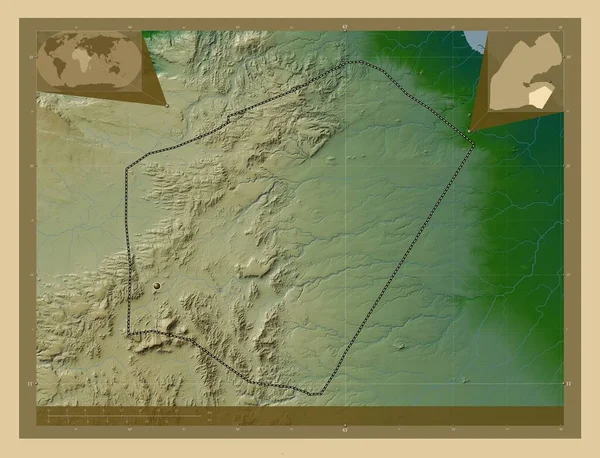 Ali Sabieh Region Djibouti Colored Elevation Map Lakes Rivers Corner — Stock Photo, Image
