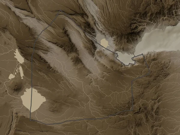 Dikhil Région Djibouti Carte Altitude Colorée Dans Des Tons Sépia — Photo