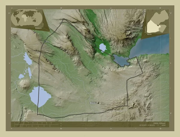 Дихил Область Джибути Карта Высоты Окрашенная Вики Стиле Озерами Реками — стоковое фото