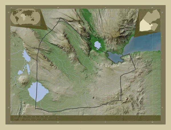 Dikhil Region Djibouti Elevation Map Colored Wiki Style Lakes Rivers — Stock Photo, Image