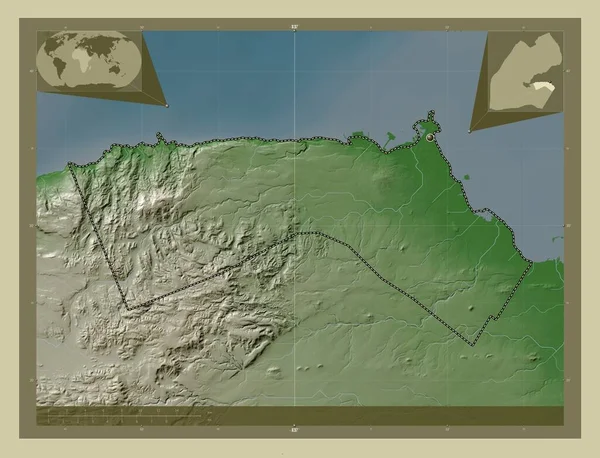 吉布提 吉布提市 用Wiki风格绘制的带有湖泊和河流的高程地图 角辅助位置图 — 图库照片