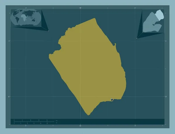 Obock Regio Van Djibouti Stevige Kleurvorm Hulplocatiekaarten Hoek — Stockfoto