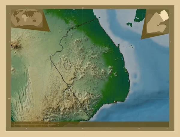 Obock Oblast Džibuti Barevná Mapa Jezery Řekami Umístění Velkých Měst — Stock fotografie