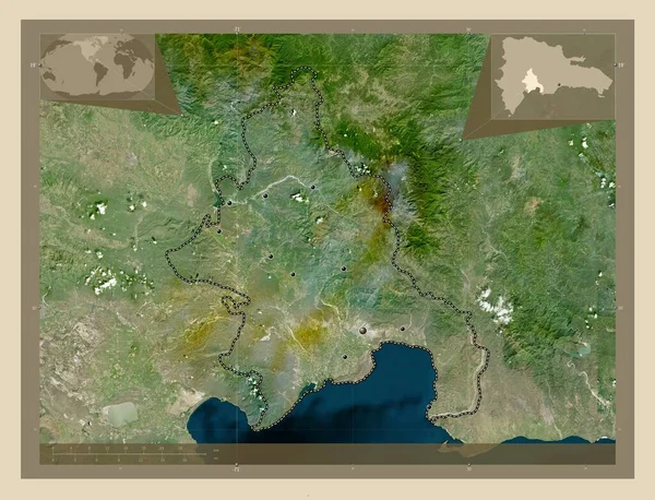 多米尼加共和国阿苏阿省 高分辨率卫星地图 该区域主要城市的所在地点 角辅助位置图 — 图库照片