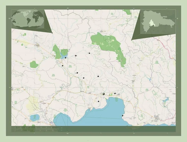 多米尼加共和国阿苏阿省 开放街道地图 该区域主要城市的所在地点 角辅助位置图 — 图库照片