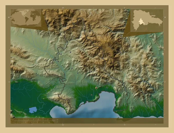 Azua Provincia Della Repubblica Dominicana Mappa Elevazione Colorata Con Laghi — Foto Stock