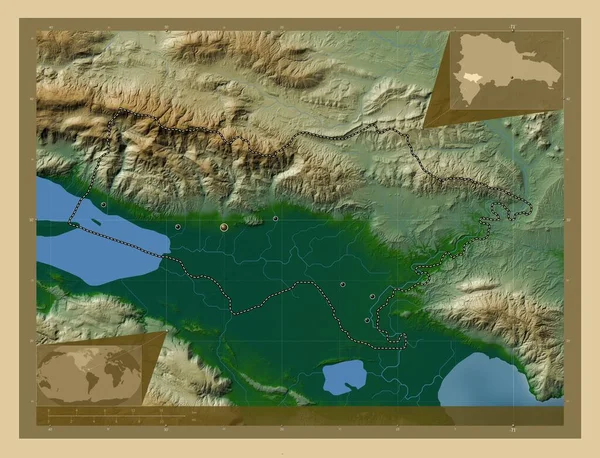 Bahoruco Prowincja Dominikany Kolorowa Mapa Wzniesień Jeziorami Rzekami Lokalizacje Dużych — Zdjęcie stockowe