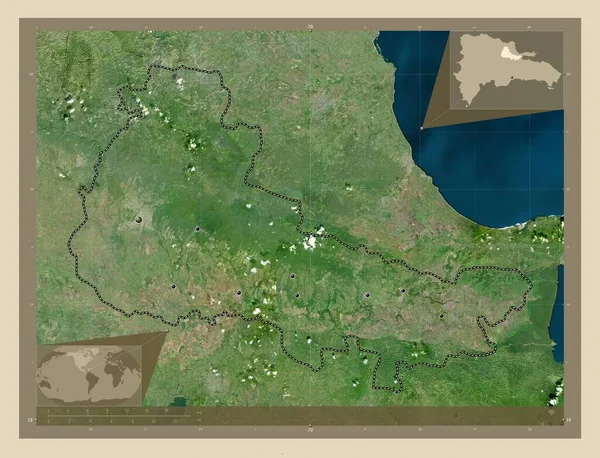 杜阿尔特 多米尼加共和国省 高分辨率卫星地图 该区域主要城市的所在地点 角辅助位置图 — 图库照片