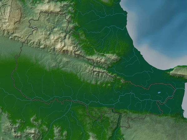 Duarte Provincia República Dominicana Mapa Elevación Colores Con Lagos Ríos — Foto de Stock