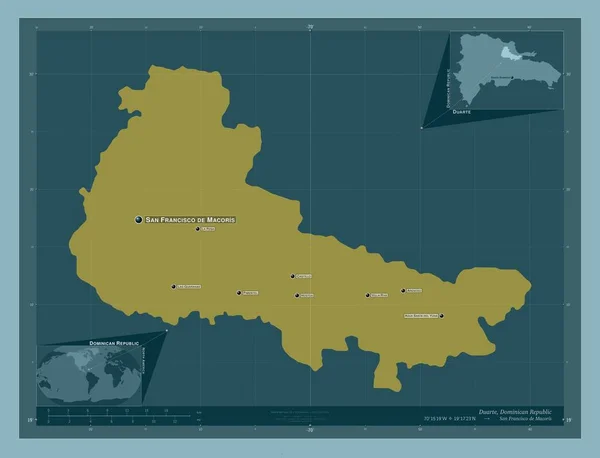 Duarte Prowincja Dominikany Solidny Kształt Koloru Lokalizacje Nazwy Głównych Miast — Zdjęcie stockowe