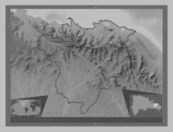Seybo Province Dominican Republic Grayscale Elevation Map Lakes Rivers Locations — Stock Photo, Image