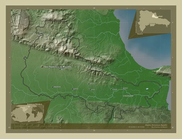 Duarte Επαρχία Δομινικανής Δημοκρατίας Υψόμετρο Χάρτη Χρωματισμένο Στυλ Wiki Λίμνες — Φωτογραφία Αρχείου