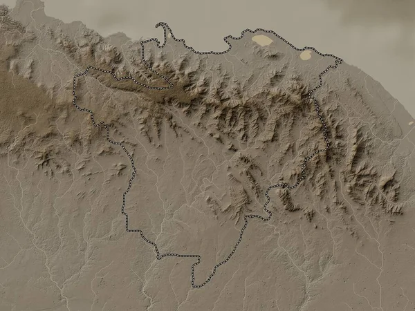 Seybo Επαρχία Δομινικανής Δημοκρατίας Υψόμετρο Χάρτη Χρωματισμένο Τόνους Σέπια Λίμνες — Φωτογραφία Αρχείου