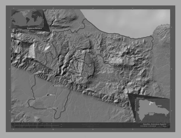 Espaillat Провінція Домініканської Республіки Білевелівська Карта Висот Озерами Річками Місця — стокове фото