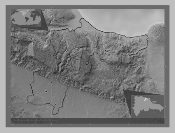 Espaillat Province Dominican Republic Grayscale Elevation Map Lakes Rivers Locations — Stock Photo, Image