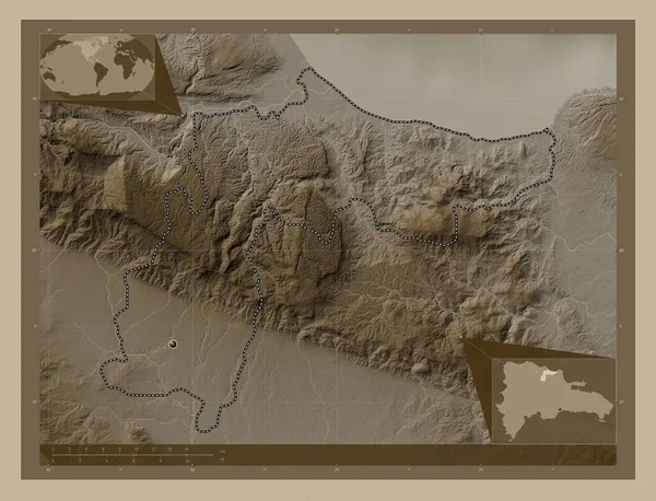 Espaillat Province Dominican Republic Elevation Map Colored Sepia Tones Lakes — Stock Photo, Image