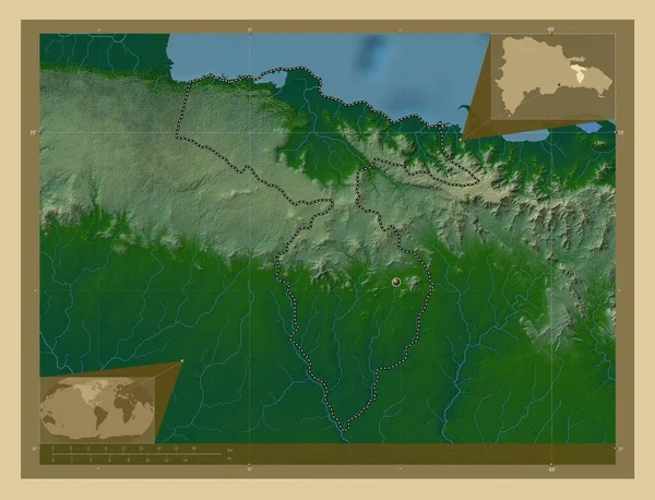 Burmistrz Hato Prowincja Dominikany Kolorowa Mapa Wzniesień Jeziorami Rzekami Pomocnicze — Zdjęcie stockowe