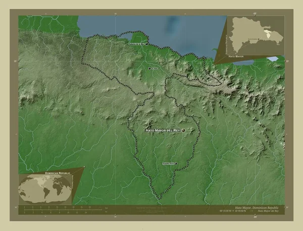 Burmistrz Hato Prowincja Dominikany Mapa Wzniesień Kolorowa Stylu Wiki Jeziorami — Zdjęcie stockowe