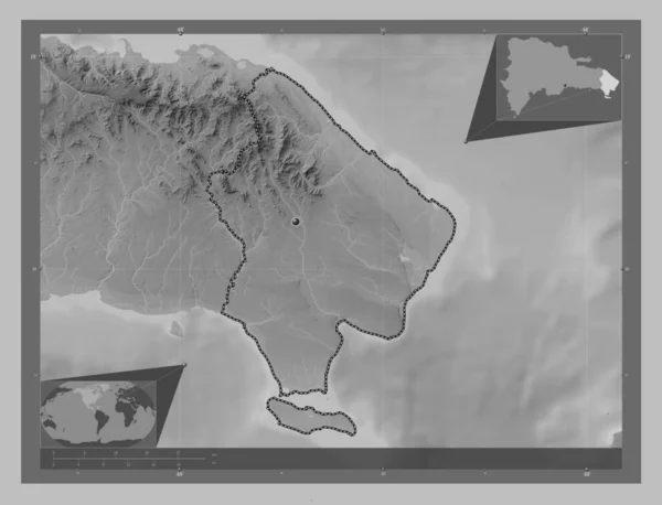 Altagracia Dominikanska Republiken Grayscale Höjdkarta Med Sjöar Och Floder Hjälpkartor — Stockfoto