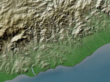 Manufahi, Doğu Timor belediyesi. Yükseklik haritası göller ve nehirlerle wiki stilinde renklendirilmiştir