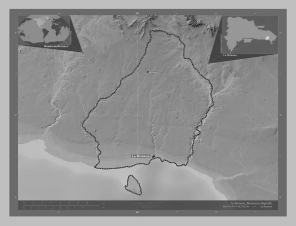 Romana Provincie Dominicaanse Republiek Grayscale Hoogte Kaart Met Meren Rivieren — Stockfoto