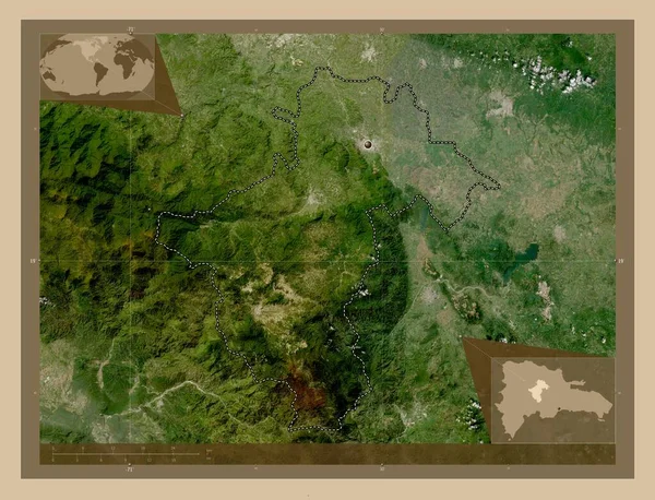ドミニカ共和国のラ ベガ州 低解像度衛星地図 コーナー補助位置図 — ストック写真