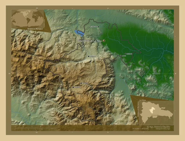 Vega Província República Dominicana Mapa Elevação Colorido Com Lagos Rios — Fotografia de Stock