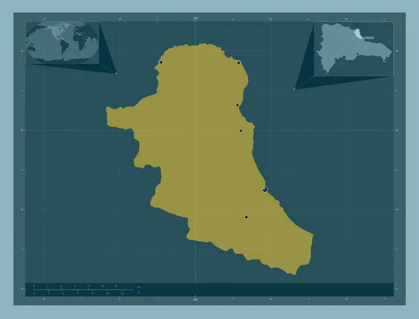 ドミニカ共和国のマリア トリニダード サンチェス州 しっかりした色の形 地域の主要都市の場所 コーナー補助位置図 — ストック写真