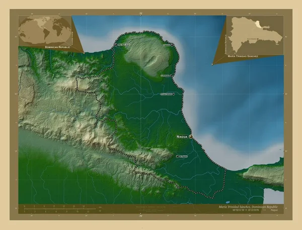 Мария Тринидад Санчес Провинция Доминиканская Республика Цветная Карта Высоты Озерами — стоковое фото