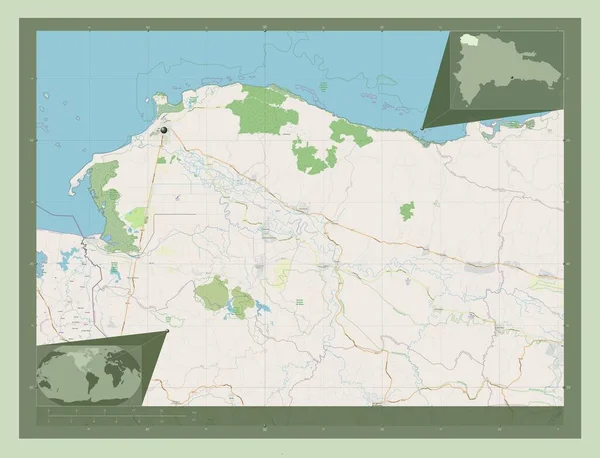 多米尼加共和国 克里斯蒂山 开放街道地图 角辅助位置图 — 图库照片