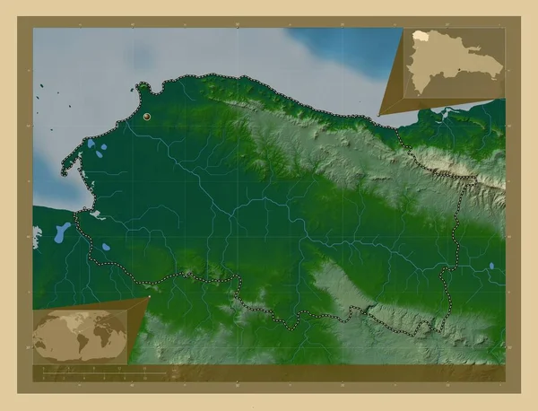 Monte Cristi Province République Dominicaine Carte Altitude Colorée Avec Lacs — Photo