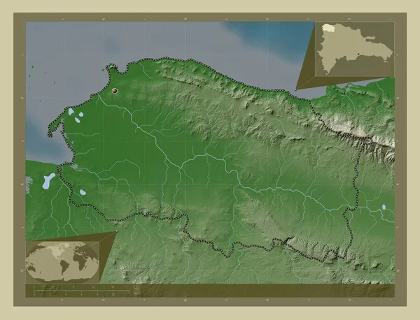 Monte Cristi Provincie Dominicaanse Republiek Hoogtekaart Gekleurd Wiki Stijl Met — Stockfoto